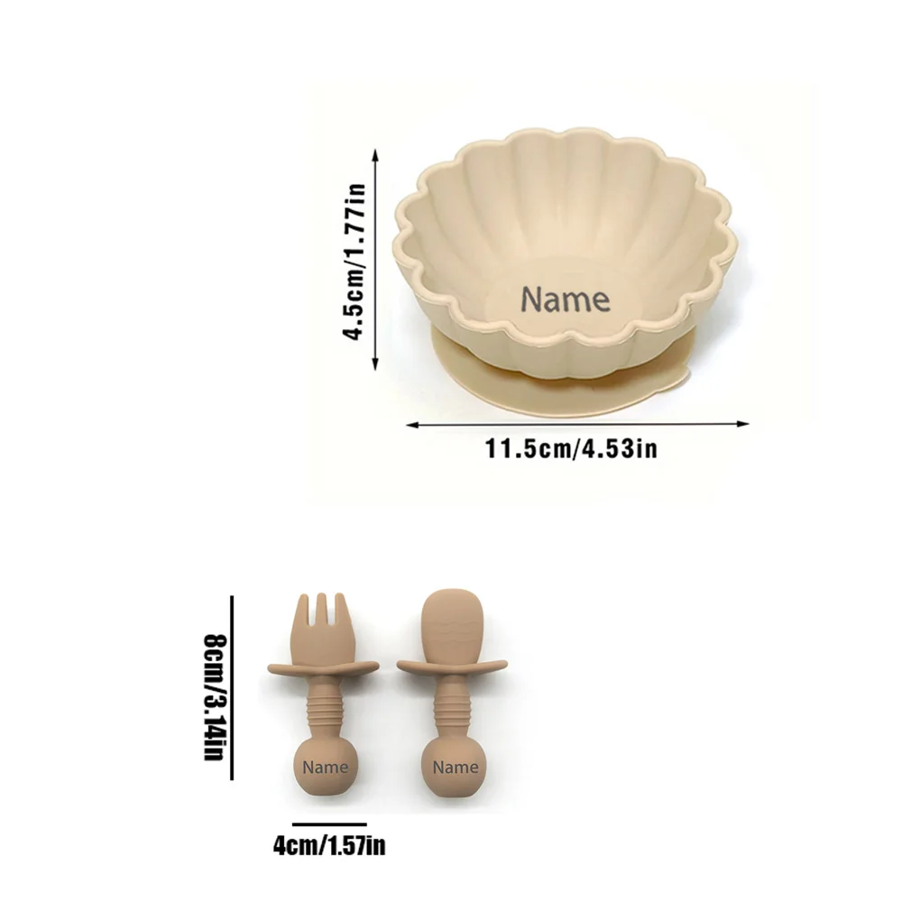Free Name Printing 3PCS Silicone Tableware Set (Bowl, Fork, Spoon) Suitable for Boys & Girls Holiday Gift