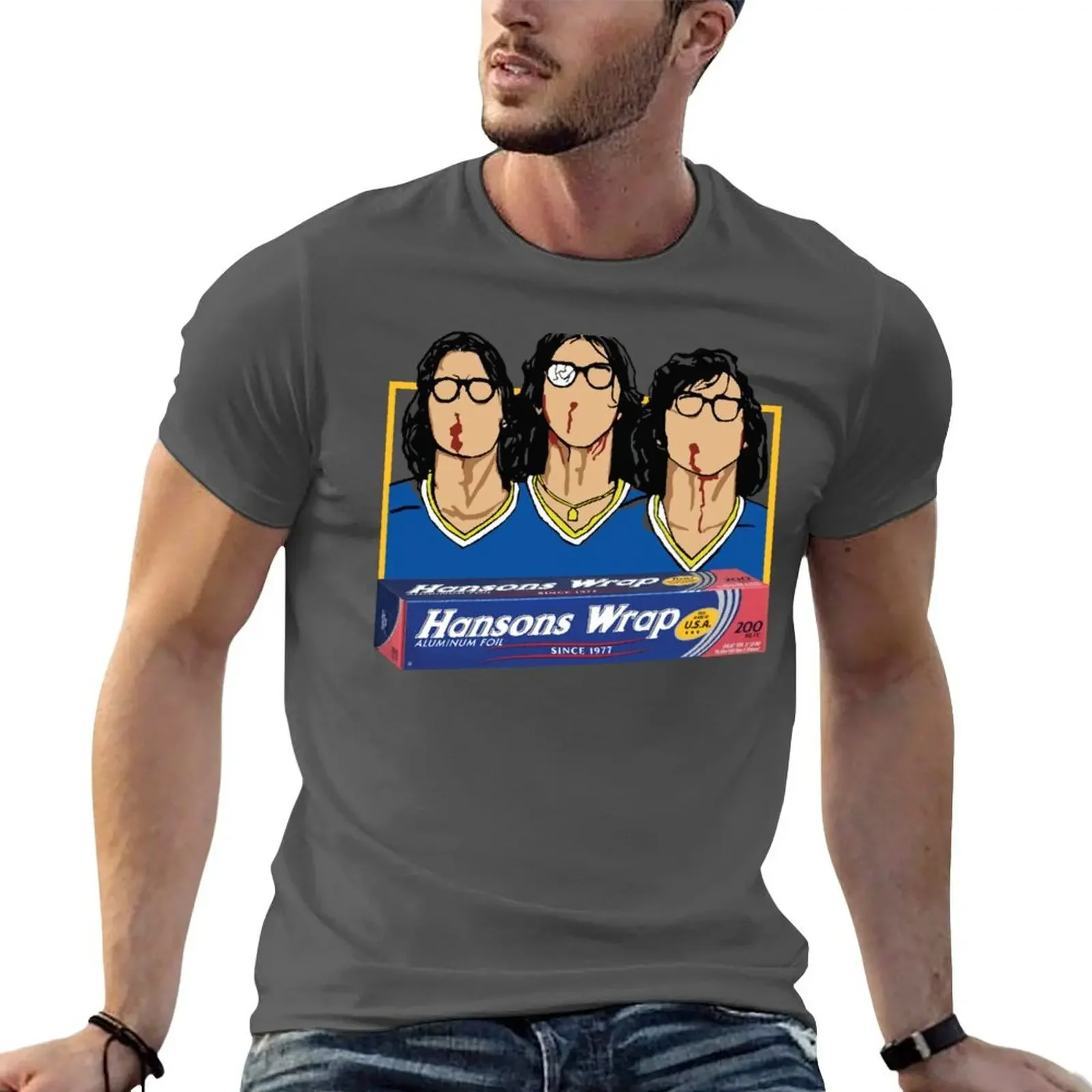 Hanson Brothers Hockey Slapshot Aluminum Foil T-shirt graphics Aesthetic clothing heavyweight t shirts for men