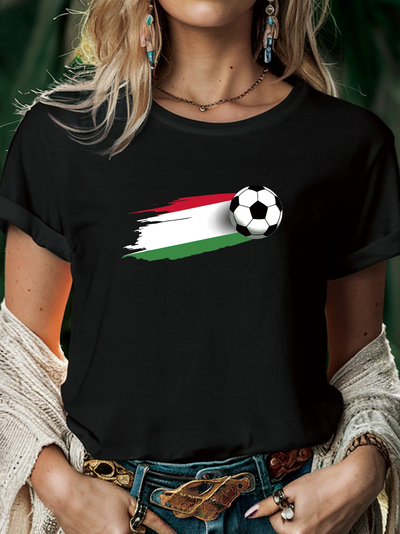 

Creative Design Football 2024 European Cup Graphic T-shirt Women Summer Fashion Harajuku Casual O-Neck Short top