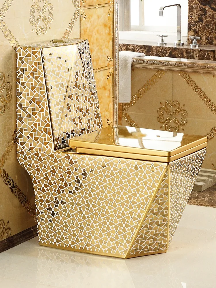 Household Flush Golden Toilet Siphon Water-Saving European Style Toilet Color Ceramic Square Diamond Toilet