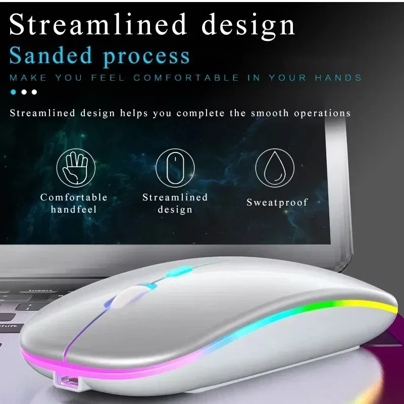 

ZLRLMHY Silent 1600DPI LED Backlit Mouse, Laptop Macbook 2.4G Rechargeable Wireless Mouse, Ergonomic