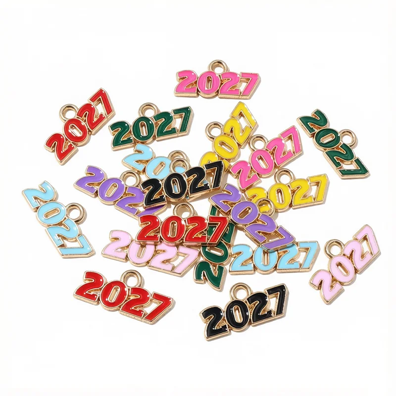 20pcs Enamel Year Number 2026 Fish Skeleton Charms Pendant Alloy Metal DIY Jewelry Making Accessories for Earrings Necklace