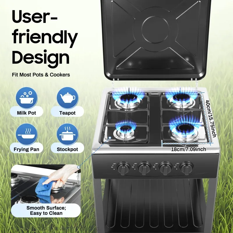 for Outdoor Camping Travel Black/White4/5 Burners Independent Control Natural Gas Stove Removable Propane Gas Stove with Cover