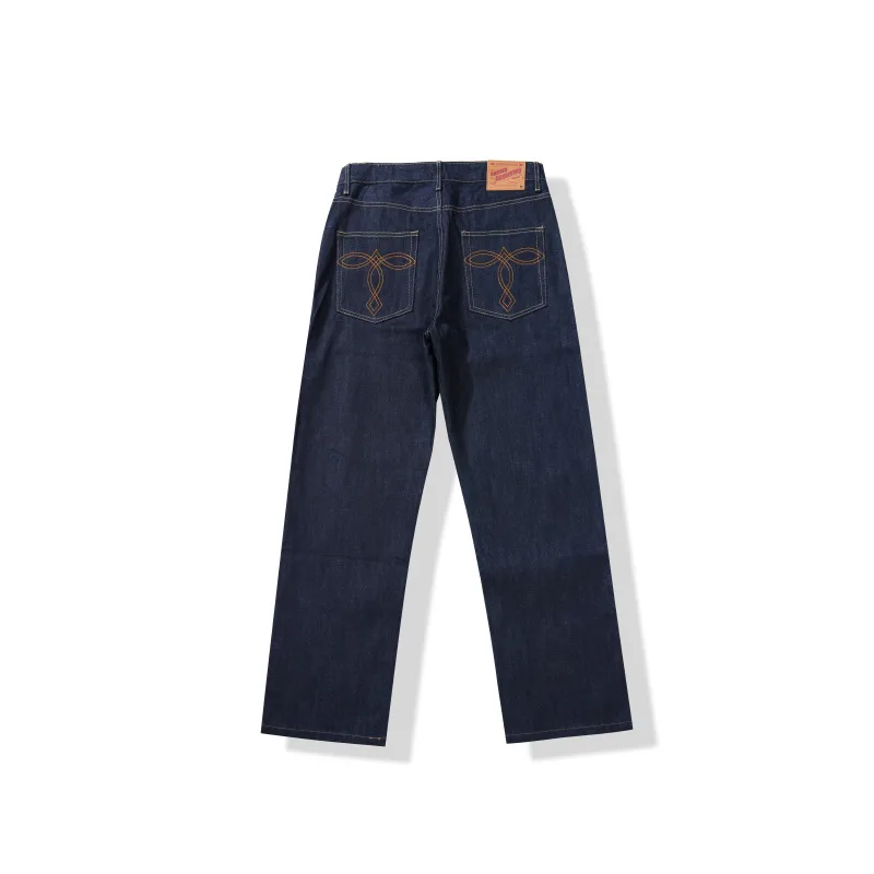 100% coton 13,2 oz jean en jean à lisière brute lourde - jambe droite avec coutures arquées classiques American Vintage OKONKWO
