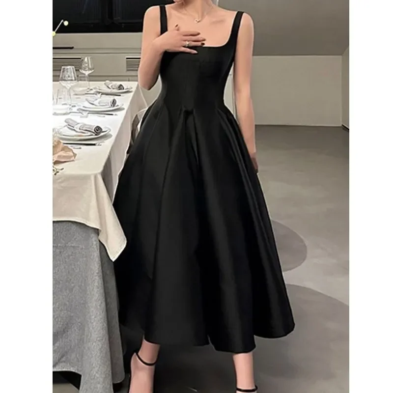 

Sweet Memory 2024 Newest A Line Wedding Dresses Sexy Fashion Square Collar Spaghetti Straps Eveing Dress Satin Simple Vestido