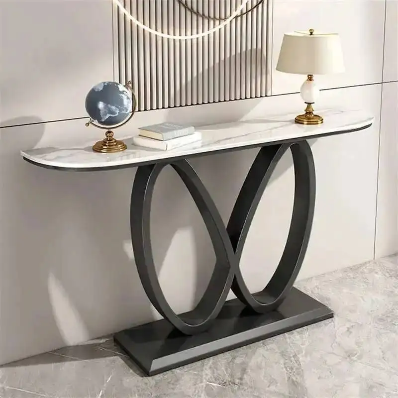 Luxury Gold Iron Console Tables Living Room Furniture Modern Simple Hallway Entryway Table Semi-circular Light End View Table