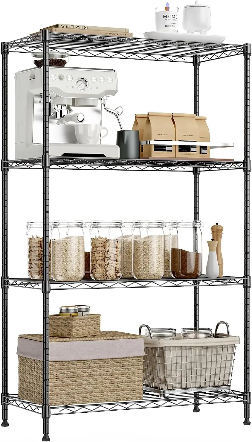 

4-Tier Heavy Duty Steel Storage Shelves, 1000LBS Capacity, Adjustable Rack for Pantry Kitchen Garage Office