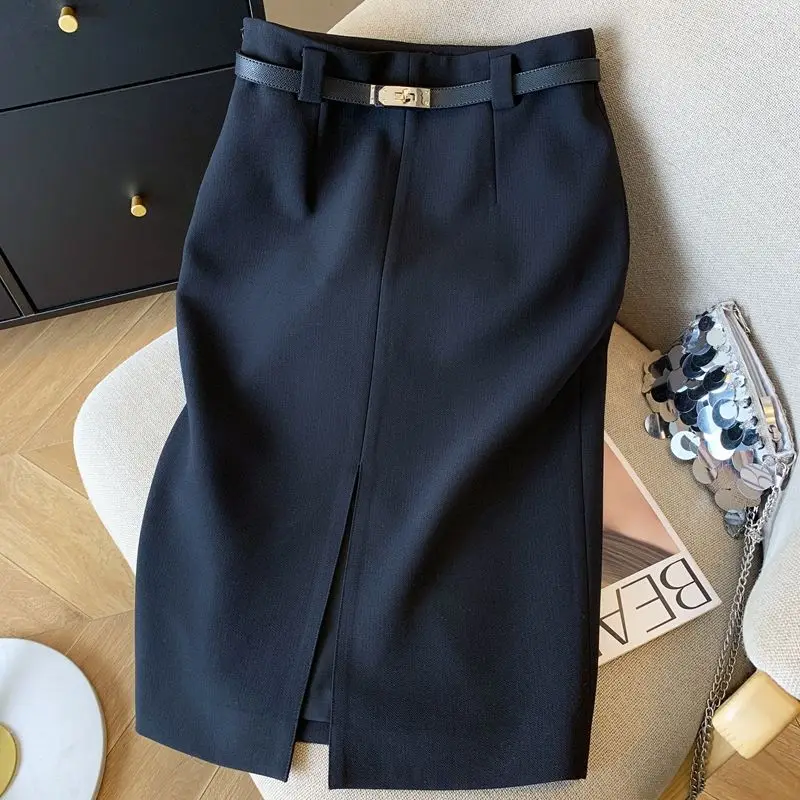 

Женская универсальная модная однотонная юбка с высокой талией, весна-лето, темпераментный пояс на молнии, тонкая юбка трапециевидной формы, женская одежда