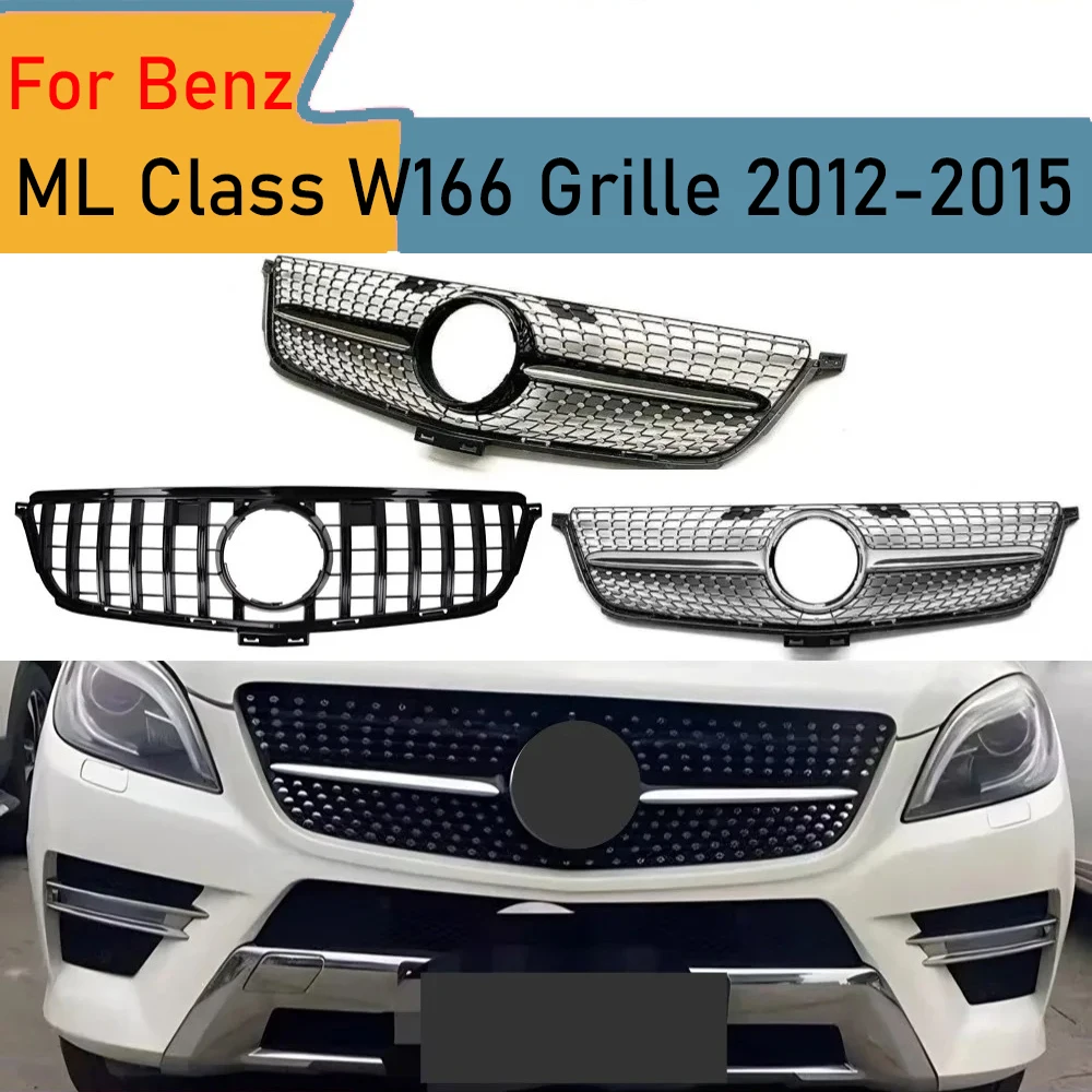 For Mercedes ML W166 2012-2015 Front Bumper Grille ABS Gloss Black Sport Mesh Grill  Tuning Accessories ML300 ML350 ML400