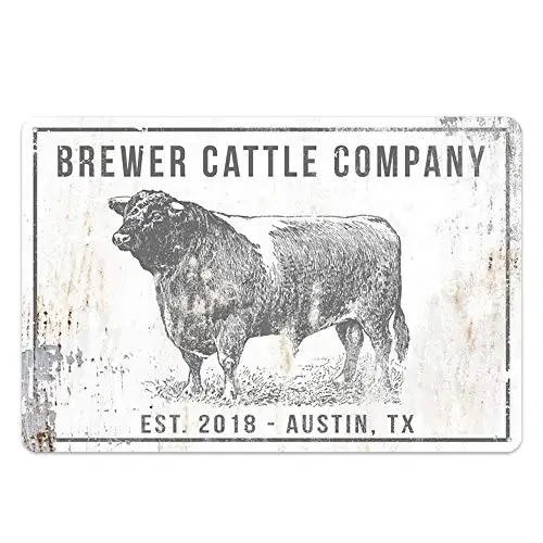 Original Vintage Design Brewer Cattle Company Tin Metal Signs Wall Art | Thick Tinplate Print Poster Wall Decoration for Farm