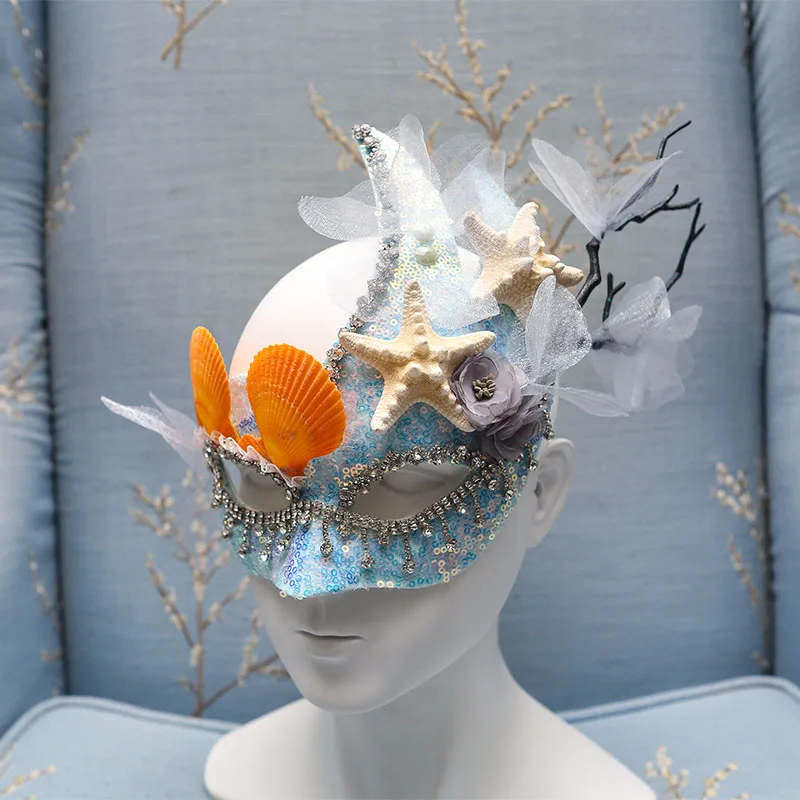 Ocean Color Shell Luxury Rhinestone Mask Photography Accessories Ball Model Catwalk Halloween