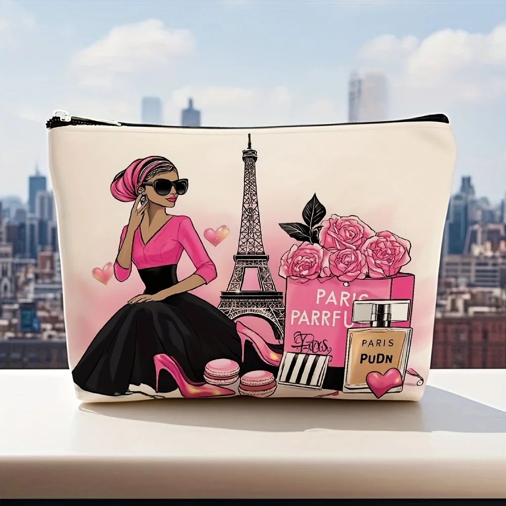 A Paris-style makeup bag - cute multifunctional zipper pouch for women, jewelry storage bag, perfect travel zipper small storage