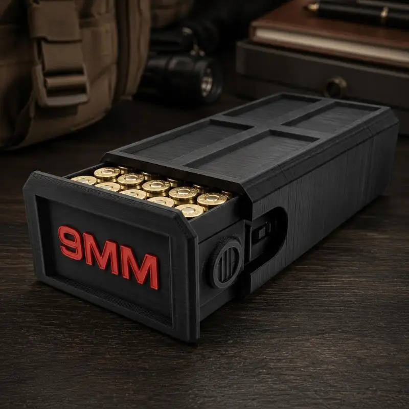 Anti-Drop 3D Printed 9mm Ammunition Box 50 Round Drawer with Side Lock Durable Storage Case for Shooting Range Training Use