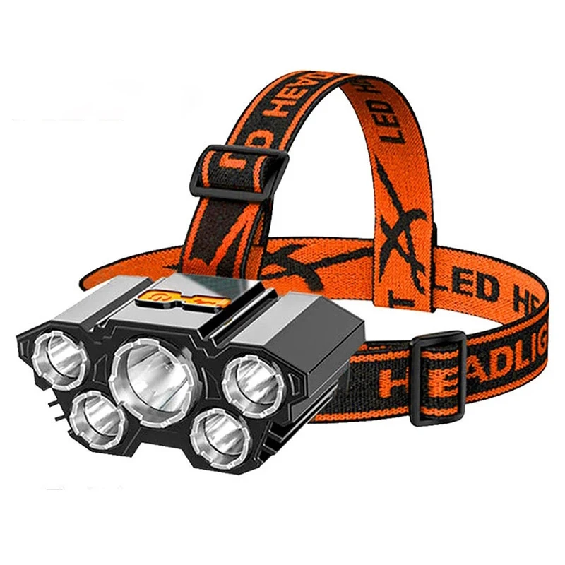 USB Rechargeable Portable 5LED Headlight Built in Battery Torch Portable Working Light Fishing Camping Headlamp