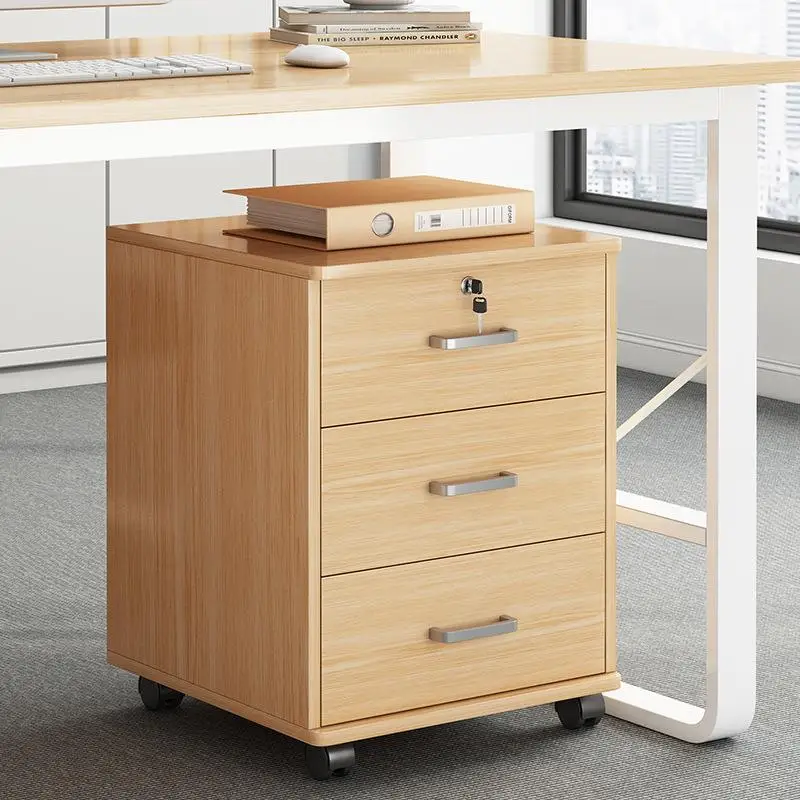 

File Cabinet Office Lock Storage Cabinet Mobile Wheel Under Table Locker Wooden Drawer Low Cabinet Small