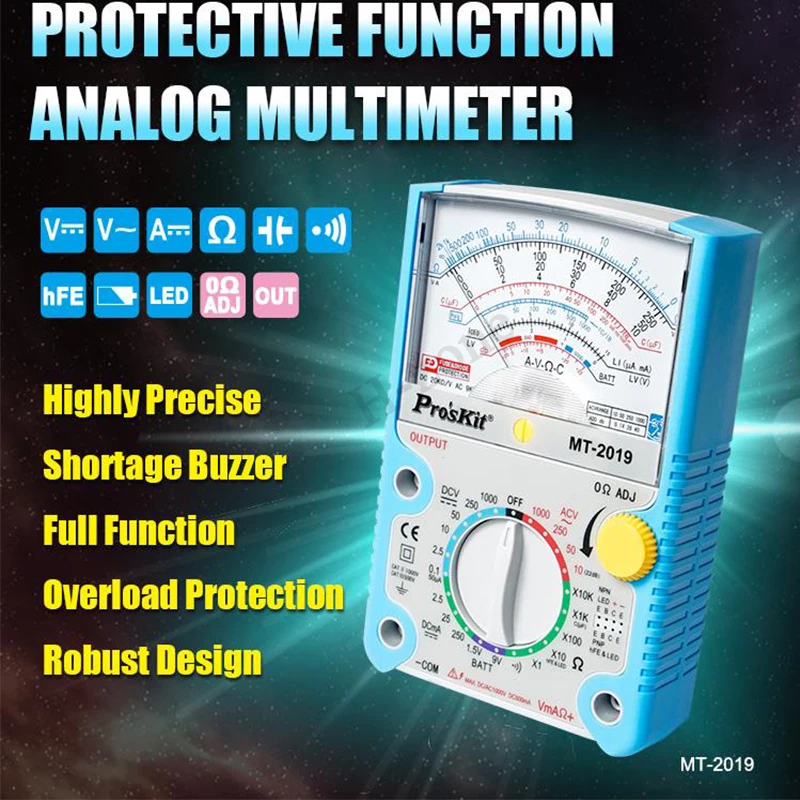 Proskit MT-2017 MT-2019 AC/DC Analog Graph Pointer Multimeter Ammeter Resistance Capacitance Diode Volt Amp Ohm hFE LED Meter