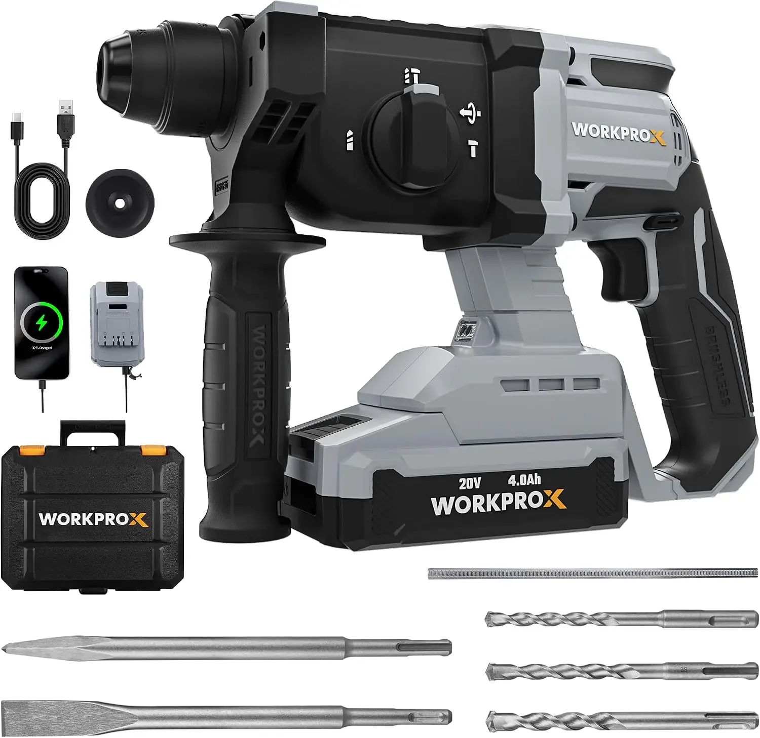 BestsellingUSA Stock WORKPROX 20V Brushless Cordless Rotary Hammer Drill | 7/8