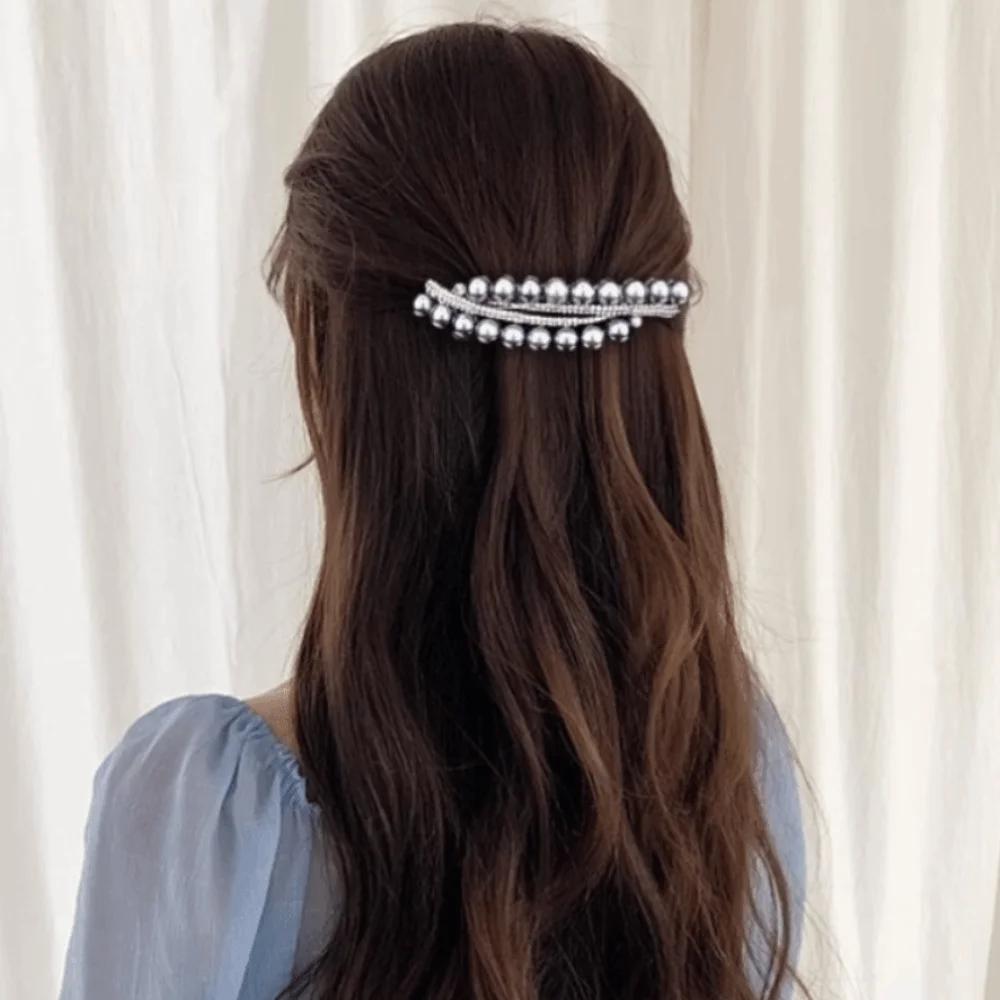 Vintage Imitation Pearl Hair Clip High-end Shiny Spring Hairpin Double Row Elegant Barrettes Hair Accessories