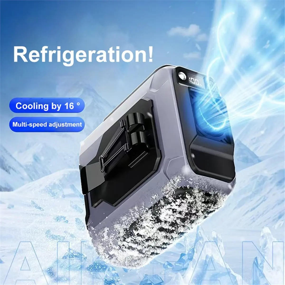 Портативный поясной вентилятор с LED-подсветкой и функцией Power Bank, 3600 мАч, для активного отдыха, серый