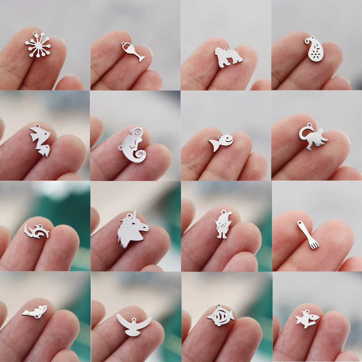 3pcs/lot Stainless Steel Small Charms Pendant Monkey Shark Fish Horse Bird Pendants For DIY Jewelry Making Necklace Accessories