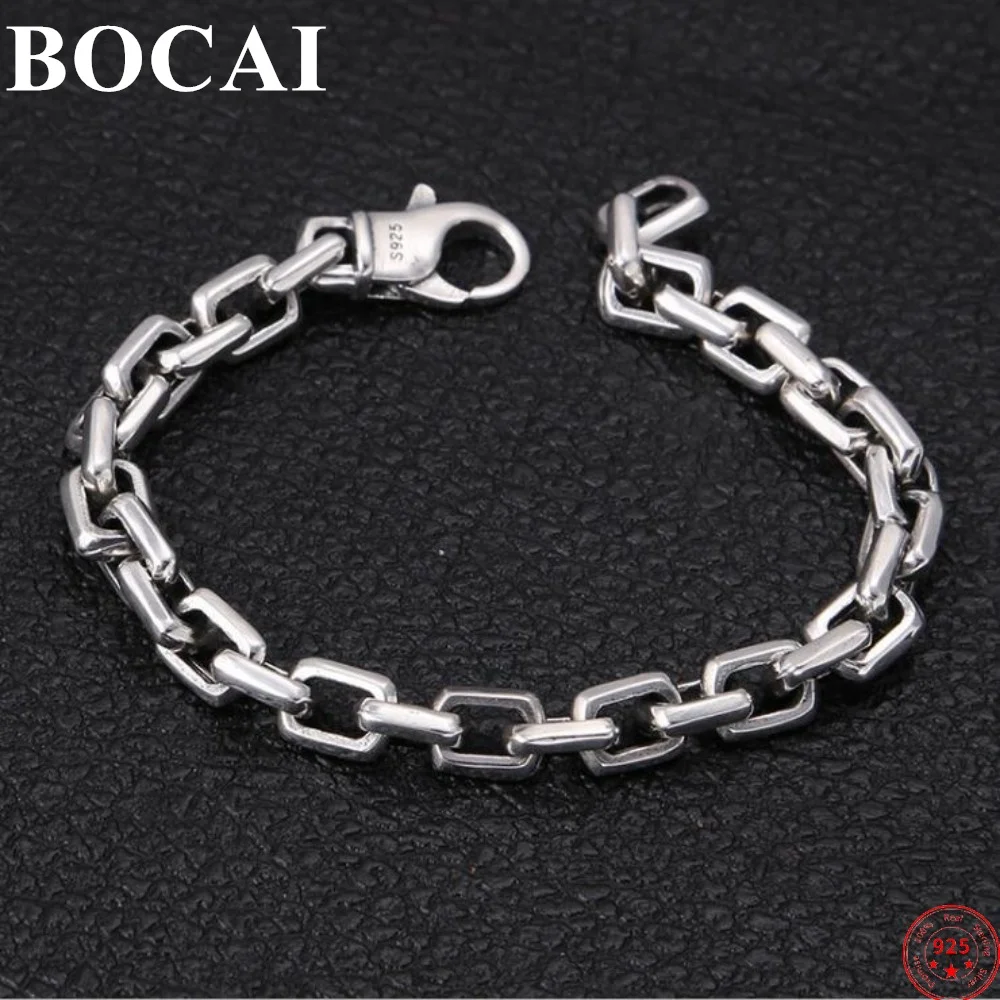 BOCAI S925 Sterling  Silver Bracelets for Men Women New Simple Square O-chain Necklace Women's Fashion Jewelery Free Shipping