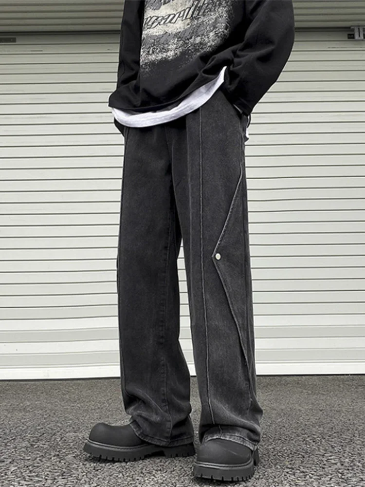 

Американские мужские джинсы свободного прямого кроя в стиле High Street, модные повседневные брюки с оригинальным дизайном для подростков, весенняя коллекция