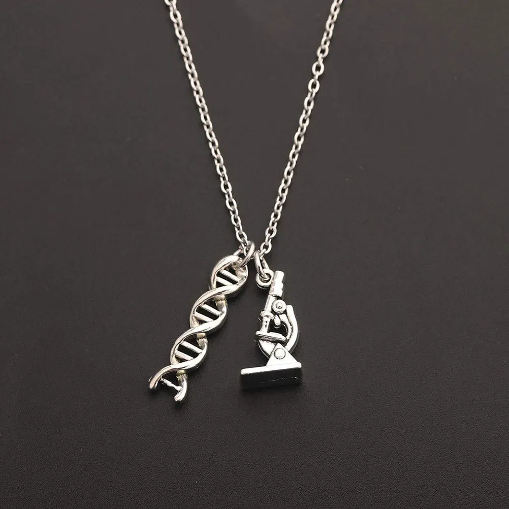 

2Pcs Microscope Necklace Creative Pendant Exquisite Alloy Jewelry Gift Graduation Souvenir Decoration Creative Necklace