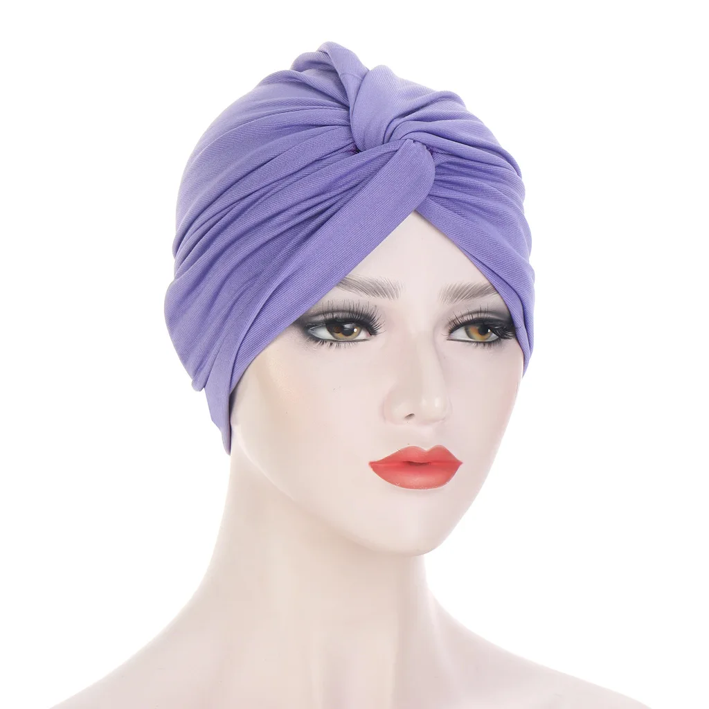 Women\'s Pleated Turban, Solid Color Pre-tie Breathable Head Wraps, Fashion Stretchy Head Scarf Cap, Chemo Hat