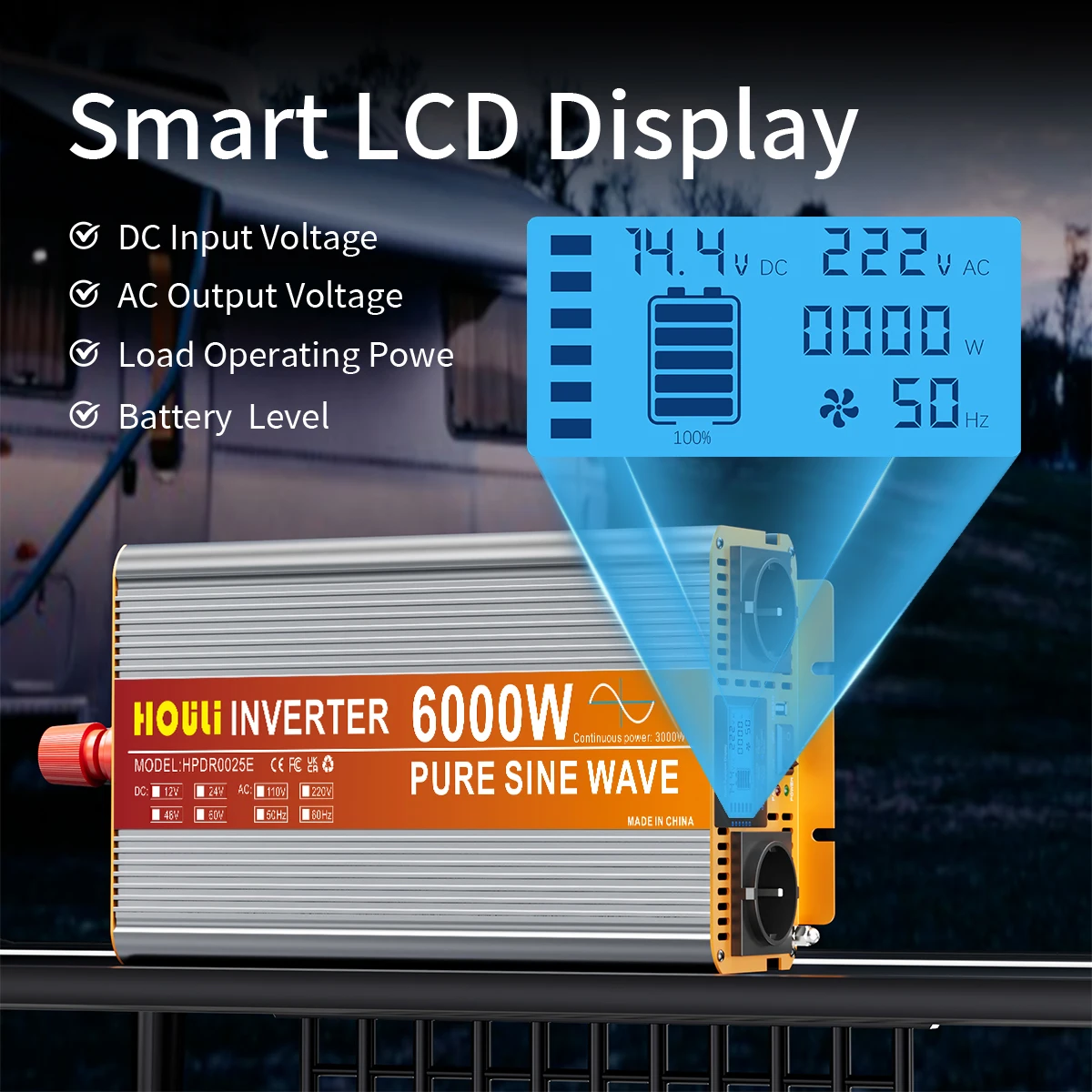 HOULI Onda Pura 6000W 3000W 12V DC To 220V Converter AC Inverter Pure Sine Wave With Remote Control