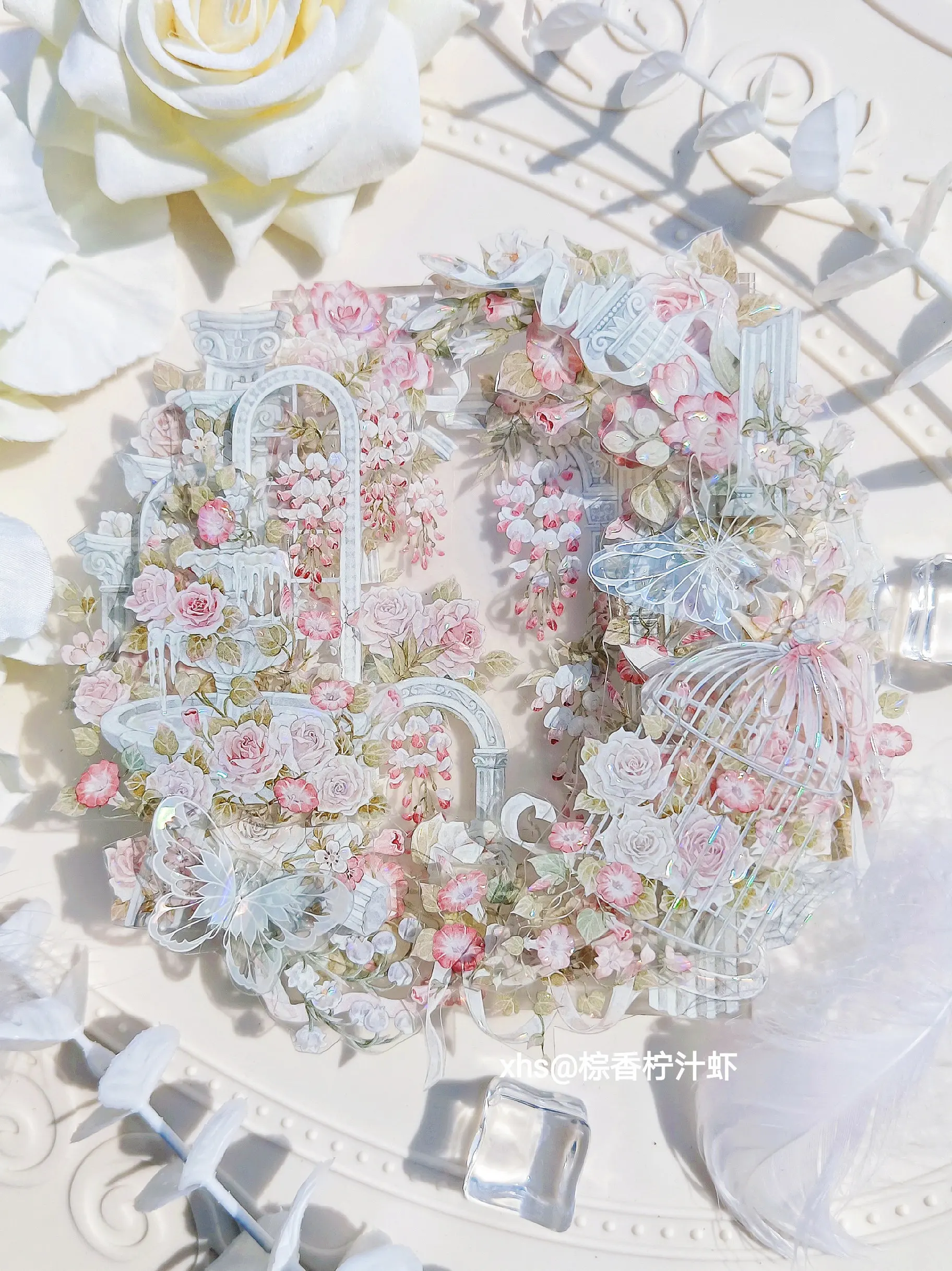 

3.27 Washi Pet Tape 1 Loop Clear Rhyme Flower Shiny Light, Flower Seven, Pink Roman Column Flower Journaling Polco Decorating St