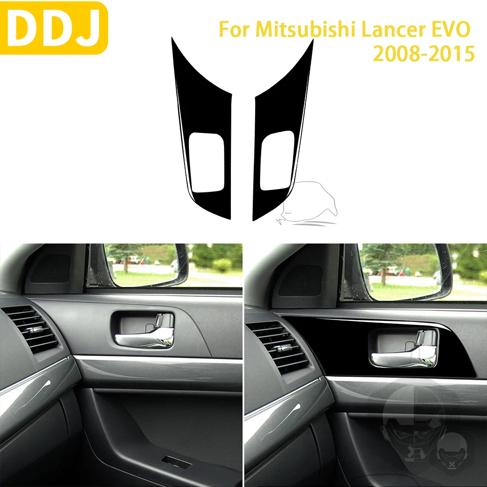 For Mitsubishi Lancer EVO X MR 2008-2015 Car Accessories Plastic Piano Black Interior Door Handle Panel Trim Sticker Decoration