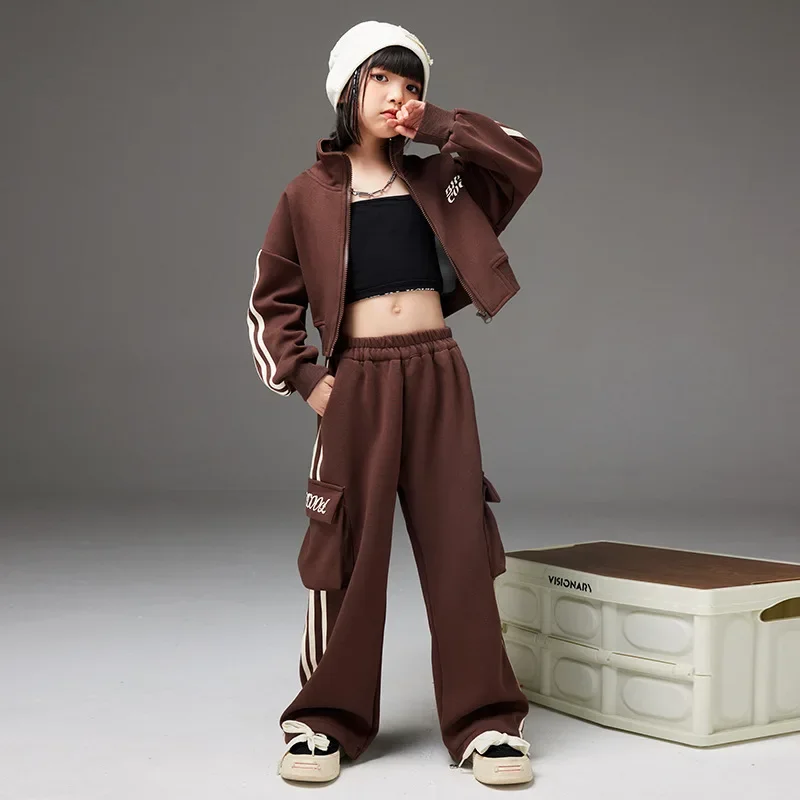 Conjunto de trajes de baile de Jazz para niñas, chaqueta informal, pantalones de chándal con cintura elástica, ropa de escenario de rendimiento de Hip Hop de salón