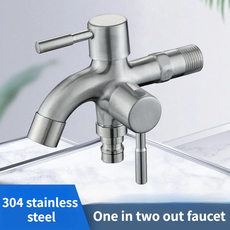 304 stainless steel faucet lengthened one into two out multi-function double-outlet washing machine faucet