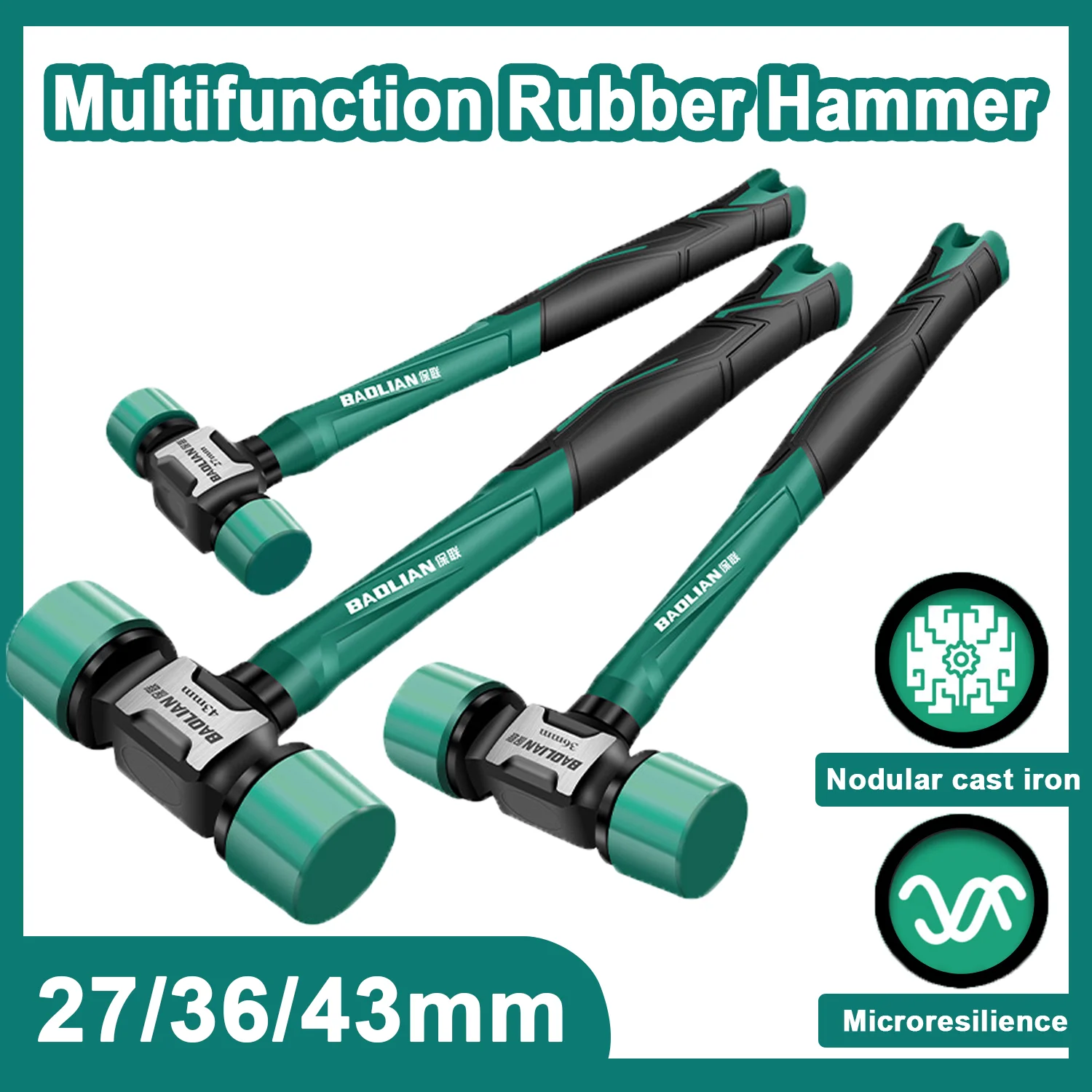 Rubber Hammer 27/36/43mm Multifunction Resilience Rubber Hammer Anti-vibration Non-slip TPR Head Installation Mallet Hand Tools