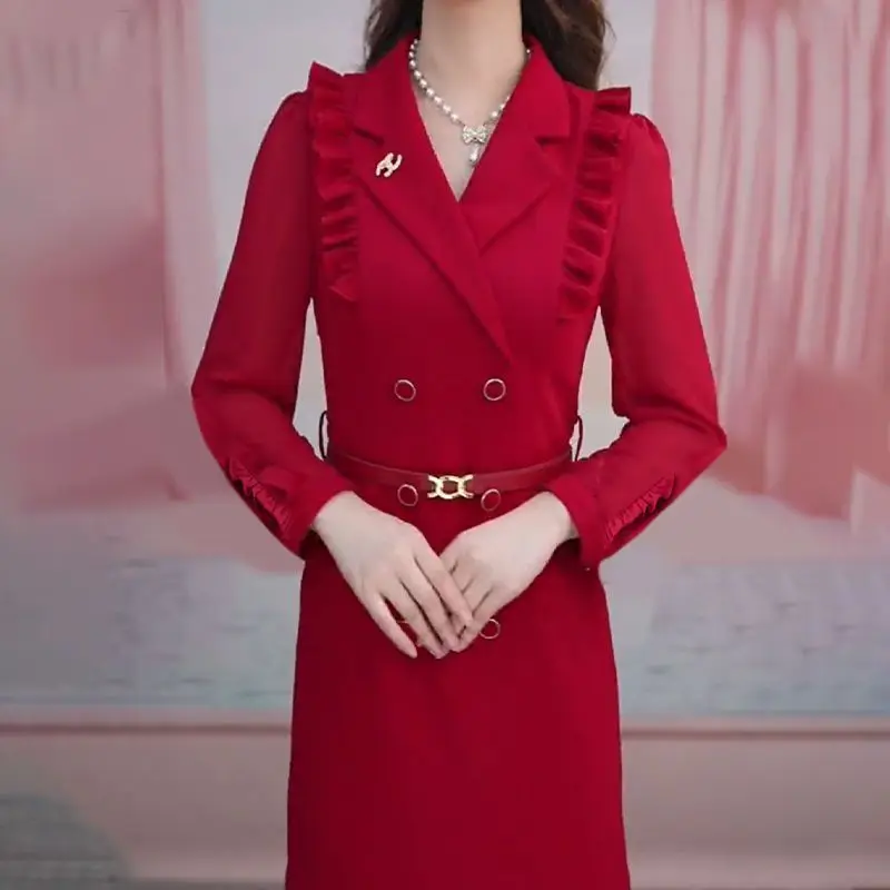 Spring New Style of Dress That Covers the Flesh and Makes the Mother Look Slimmer Women\'s Korean Style Dress Collar Dress