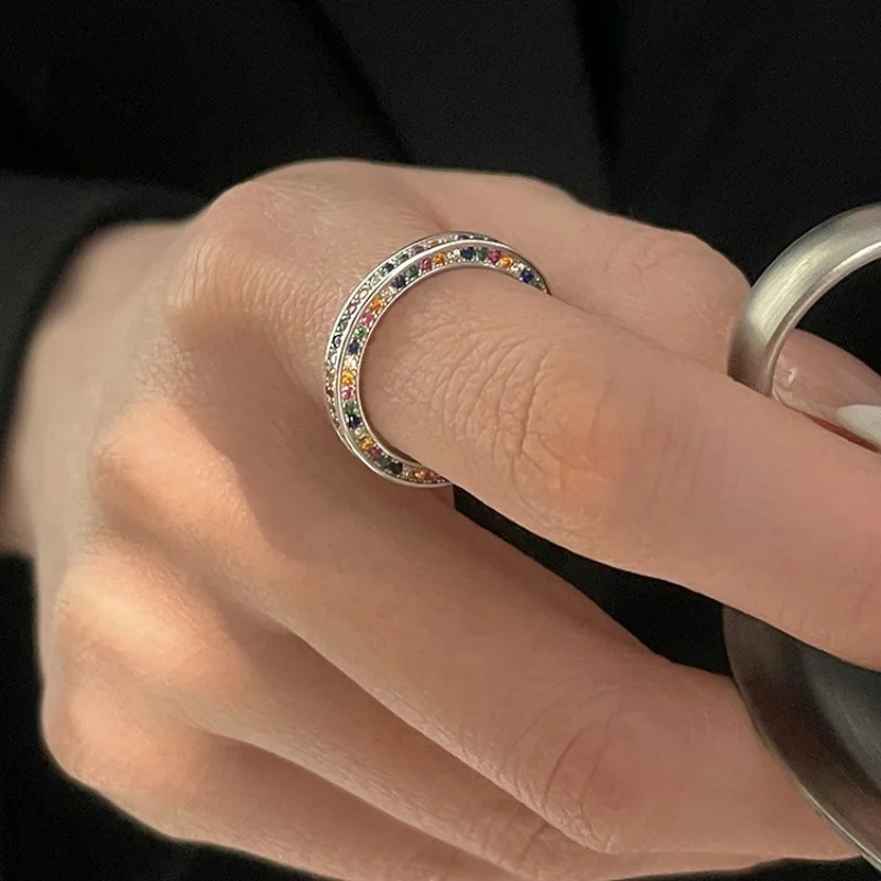 

925 Sterling Silver Rainbow CZ Simulated Diamond Stacking Slim Rings Fashion Bands For Women Korea Style Fine Jewelry Anel