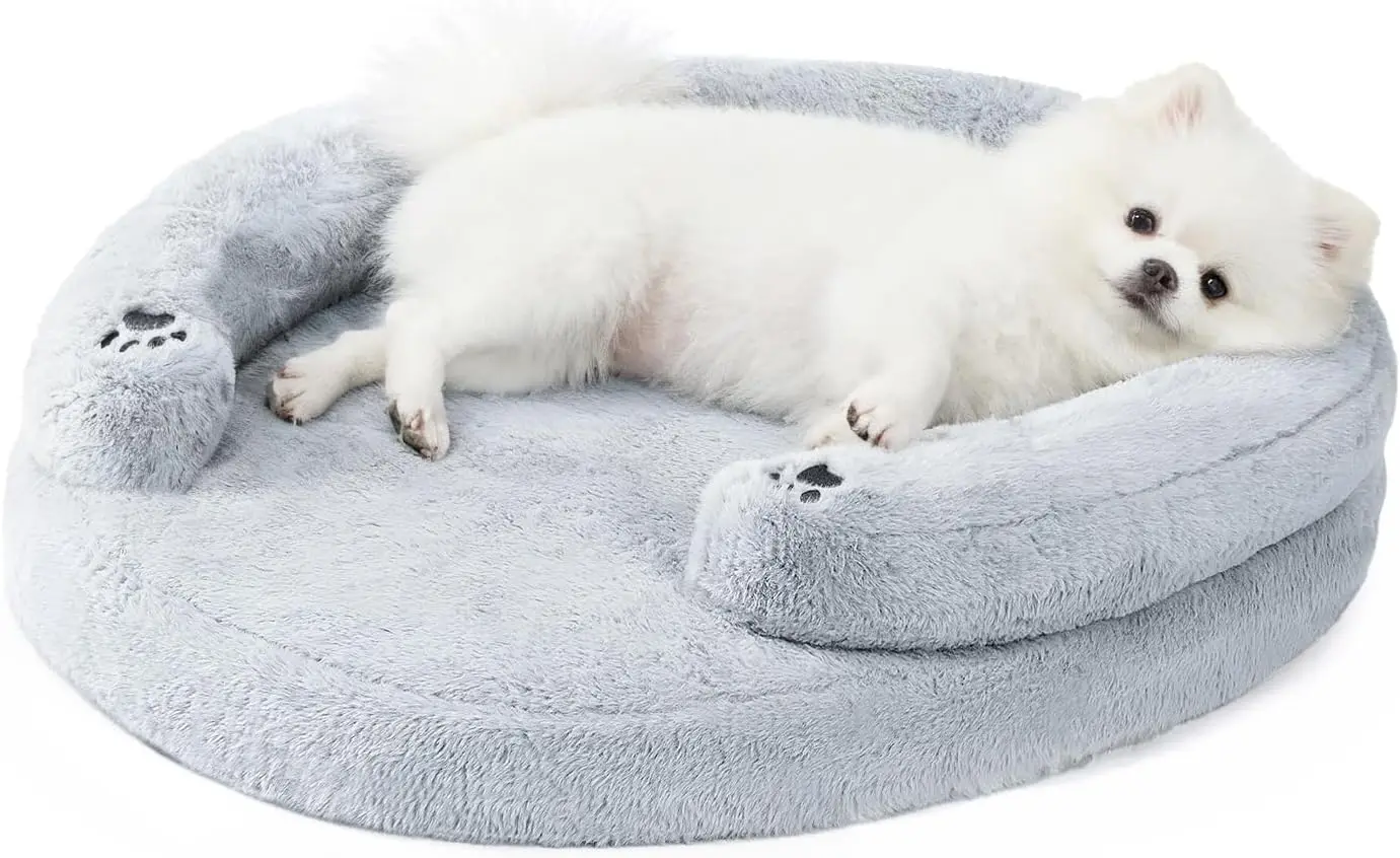 

Orthopedic Dog Bed for Small Dogs, Waterproof Pet Couch with Pillow, Removable Washable Cover, Non-Slip Bottom, Grey