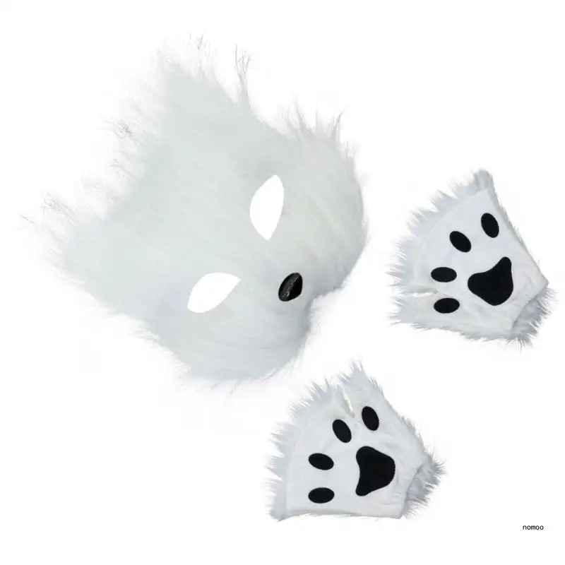 Therians masque pattes gants pour femmes filles chats pelucheux renards loup masque Halloween fête Cosplay Costume cadeau