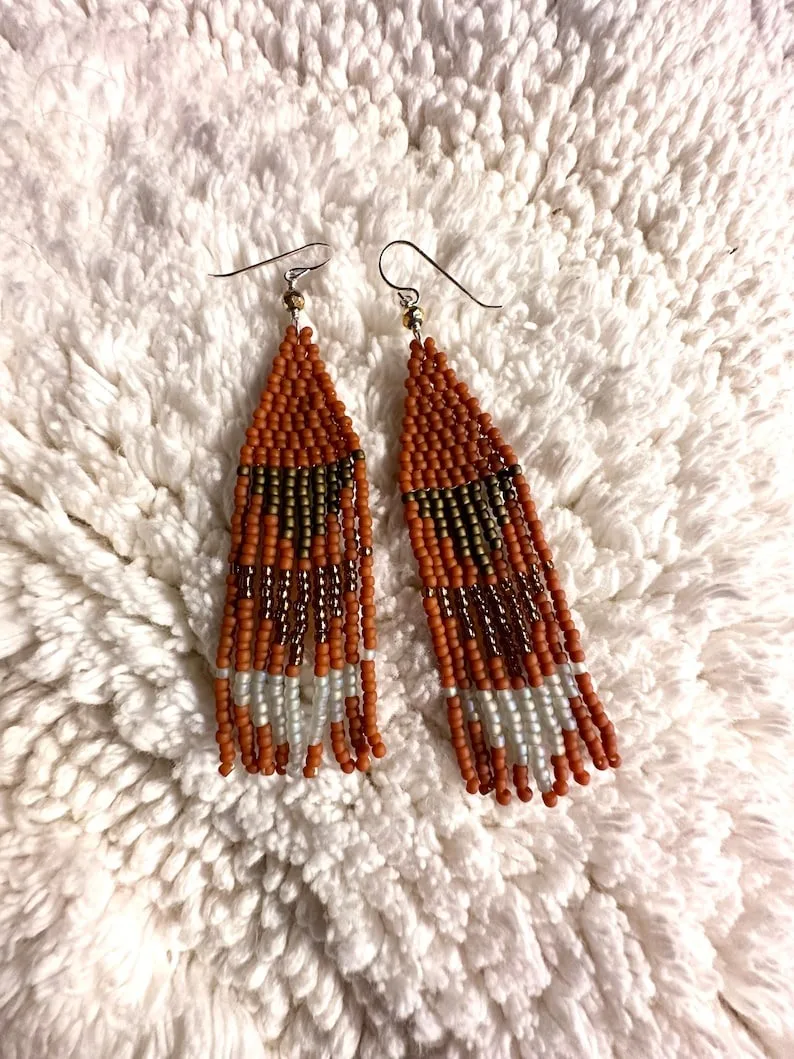 Handmade Beaded Earrings Geometry Original Triangle Bohemia Gradient Color Hand-woven Retro Tassel Beaded Earrings for Women view 4