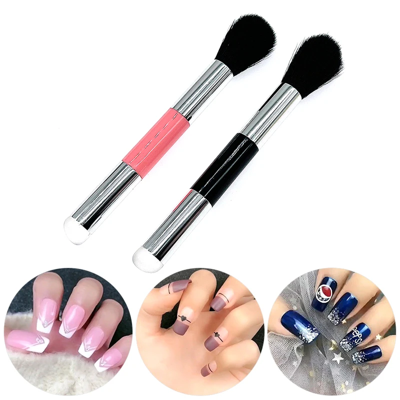 Double Head Nail Cleaning Dust Brush For Manicure Beauty Long Handle Brush Blush Powder Gel Nail Accessories Tool