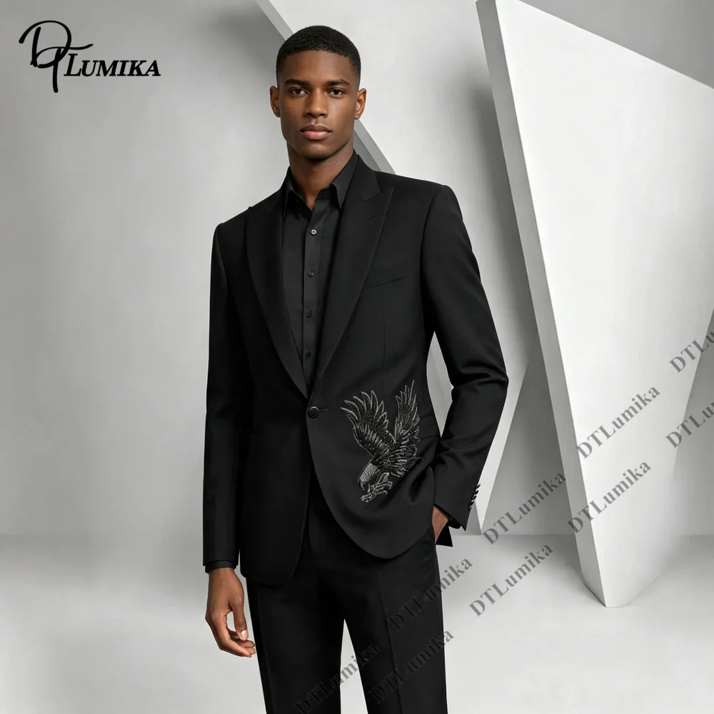 Eagle Embroidery Two Piece Suit Set for Men From XXS-7XL Made To Measure  Blazer Pants Peak Lapel Single Button Formal Tuxedo