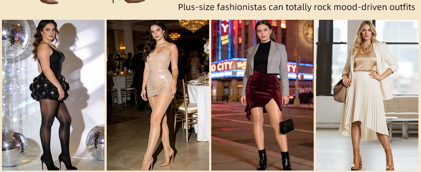 Glänzende Damen-Strumpfhose in Übergröße, Transparente Seidenstrümpfe mit Hoher Taille und Schimmer-Effekt – Detail 8