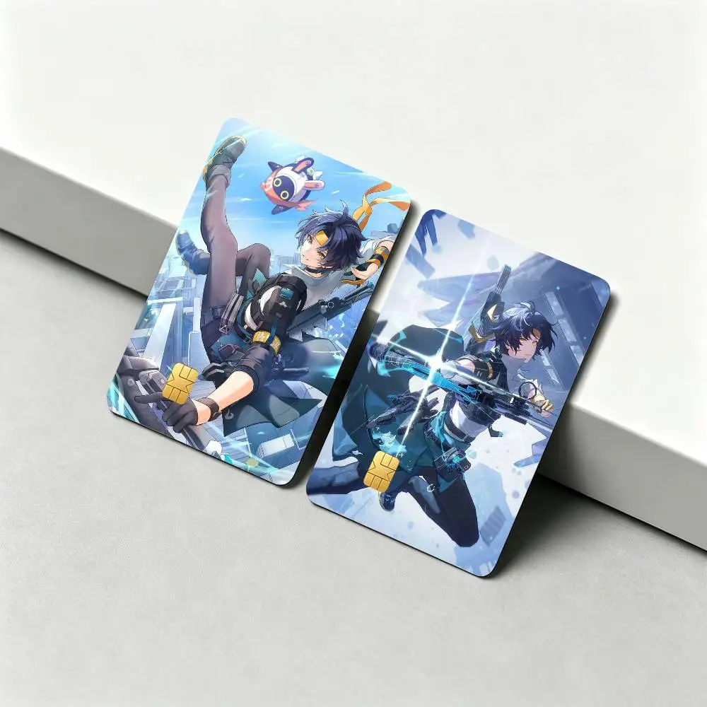 Zenless ZZZ A-Asaba Harumasa 1Set 4Pcs Card Skin Stickers, Waterproof Decorative Film for Credit Debit Bank Bus IC Cards