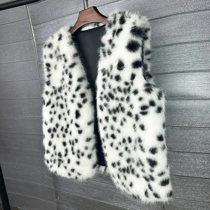 Autumn Winter Imitation Black White Dot Tok Environmentally Friendly Fur Vest Artificial Women's Imitation Fur Sleeveless Jacket