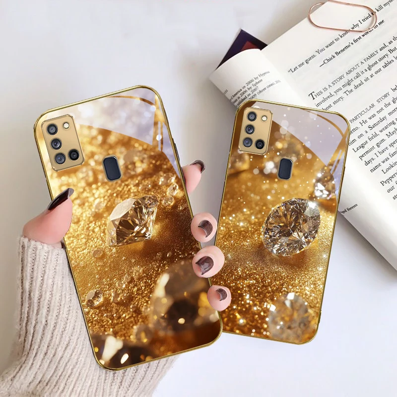 

Brilliant gold diamonds For Samsung A 31 32 A33 A34 35 14 A15 13 A16 25 26 50 52 53 54 55 56 70 71 72 73 Golden glass phone case
