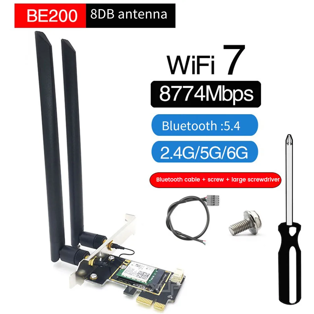 Wifi 7 Be200 Pcie Draadloze Wifi Kaart Bluetooth 5.4 Tri Band 2.4G/5G/6Ghz Draadloze Be200 Netwerkkaart Voor Win11