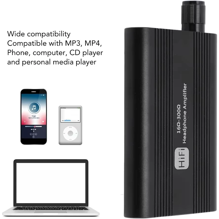 HiFi Headphone Amplifier 16-300Ω Audio Amplifier 3.5mm Portable Stereo Headphone Volume Amplifier Adjustable for Music Player
