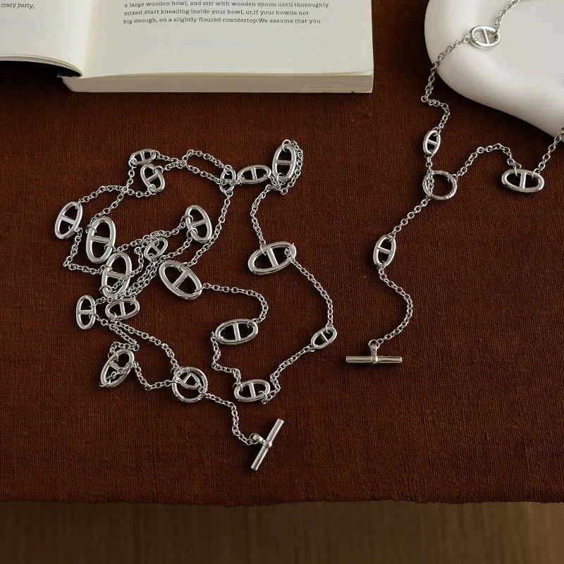 Light Luxury Pig Nose Long Sweater Chain OT Clasp Multi Ways Wear Necklace