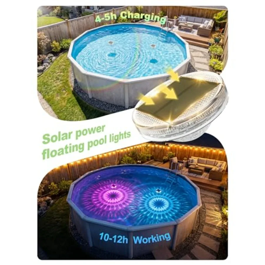 Floating Solar Pool Lights 3 Pack for Inground/Above Ground Pools Hot Tubs, IP68 Waterproof, Solar Powered with Remote Timer, 9