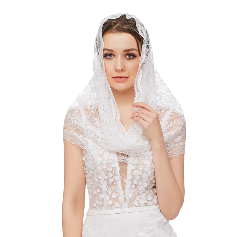 E15E Latin Mass Veil Floral Lace Mantilla for Church Veils Scarf for Head Co